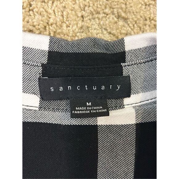 Sanctuary black white buffalo plaid soft button up shirt size M BIN Q - Picture 5 of 7